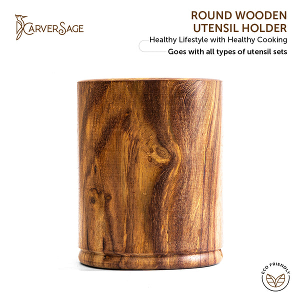 Premium Rosewood Utensil Holder – Sustainable Wooden Kitchen Utensil Holder | 2 Sizes (Round & Square)