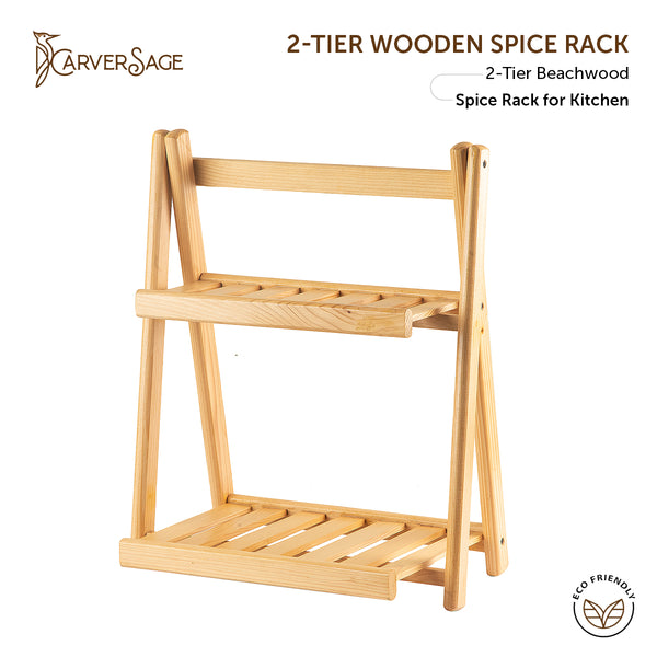 2-Tier Beechwood Spice Rack for Kitchen Cabinet & Countertop | Eco-Friendly Kitchen Storage Organizer