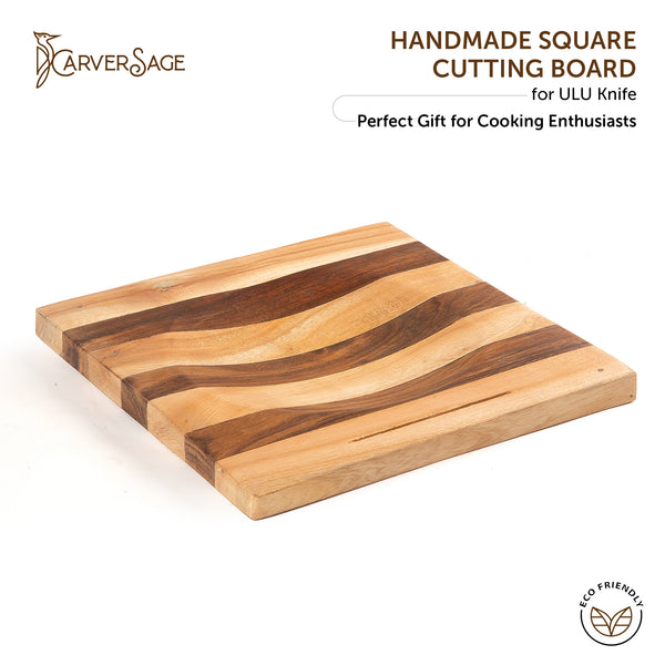 Wooden ULU Cutting Board, Handmade Square Cutting Board in 2 Color Strip Pattern