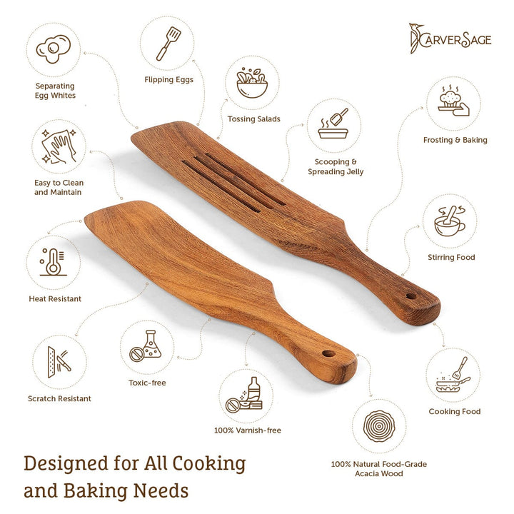 5-Piece Wooden Spurtle Set | Best Acacia Wood Spatulas for Cooking, Baking & Serving | Scratch-Resistant & 100% Non-Toxic carversage.com 