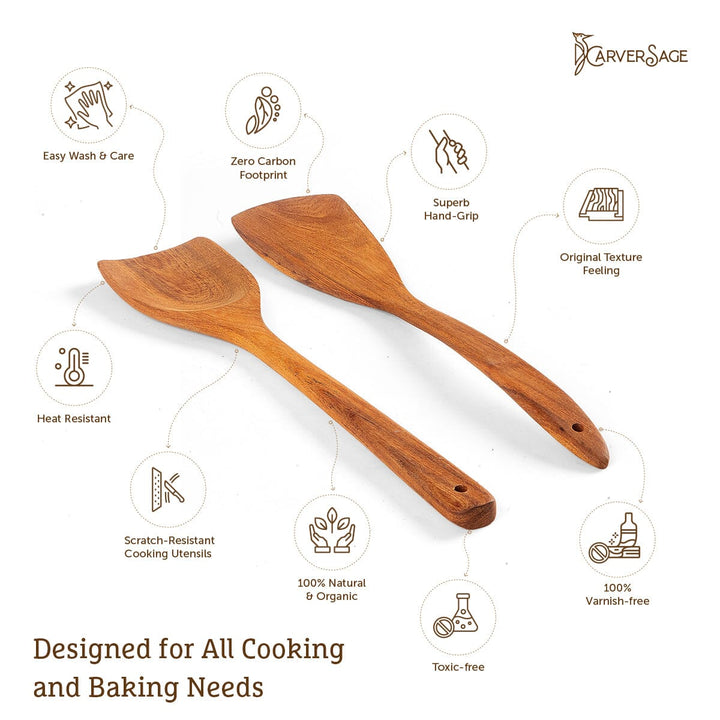 6-Piece Acacia Wooden Cooking Utensils Set with Wood Holder | Best Wooden Spoons & Kitchen Utensils Set carversage.com 