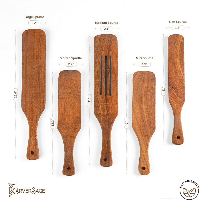 5-Piece Wooden Spurtle Set | Best Acacia Wood Spatulas for Cooking, Baking & Serving | Scratch-Resistant & 100% Non-Toxic carversage.com 