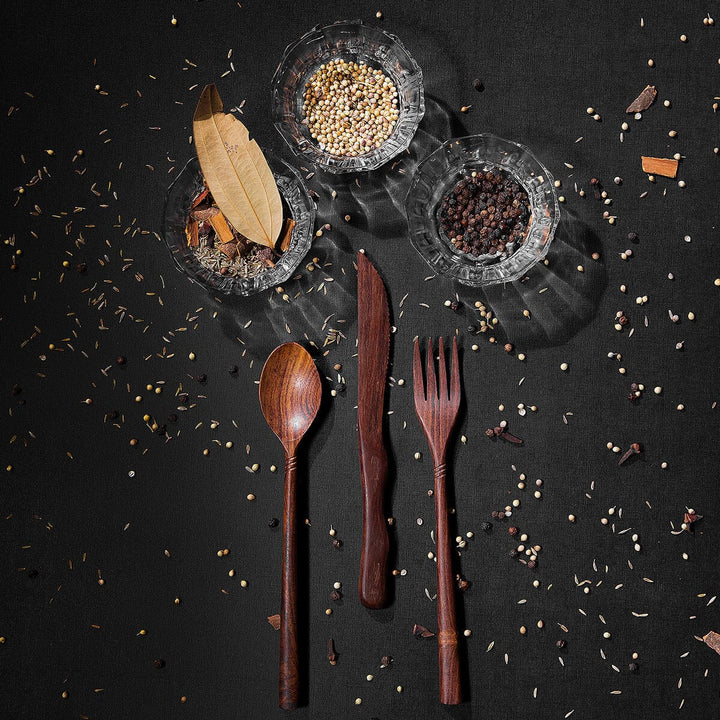 3-Piece Rosewood Cutlery Set – Natural Wooden Spoon, Fork & Knife | Handmade, Sustainable, Eco-Friendly, & 100% Varnish-Free carversage.com 