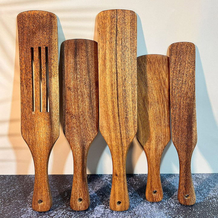 5-Piece Wooden Spurtle Set | Best Acacia Wood Spatulas for Cooking, Baking & Serving | Scratch-Resistant & 100% Non-Toxic carversage.com 